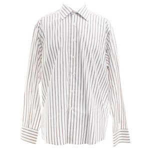 Camisa Christian Dior Algodão Listras Branca e Marrom