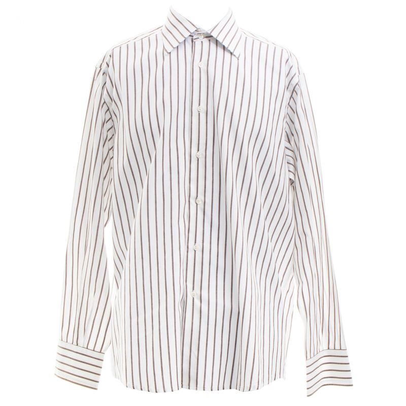 Camisa-Christian-Dior-Algodao-Listras-Branca-e-Marrom