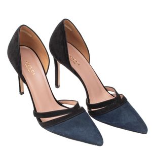 Scarpin Gucci Camurça Azul e Preto