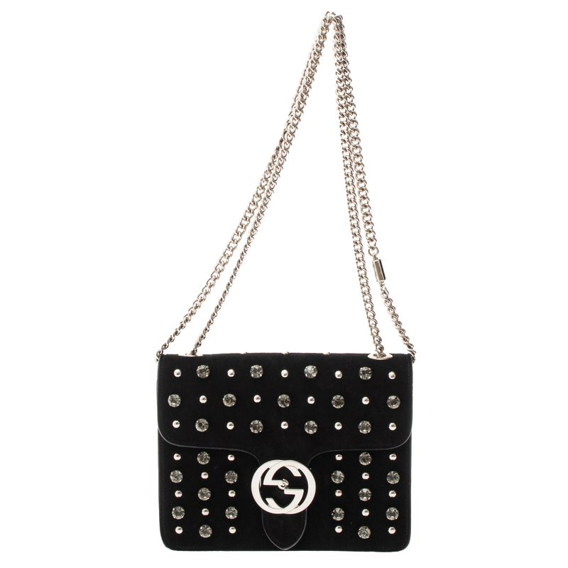 Bolsa-Gucci-Dollar-GG-Cristais-Camurca-Preta