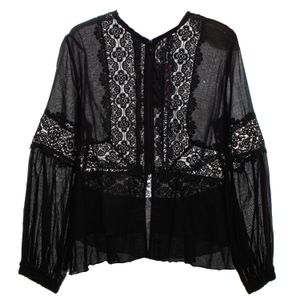 Blusa Charo Ruiz com Zíper Algodão e Renda Preta