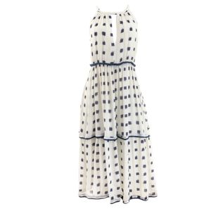 Vestido Cris Barros Viscose Estampado Branco e Azul