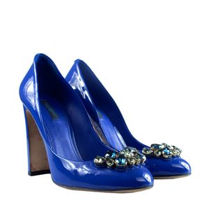 Scarpin Dolce & Gabbana Verniz Azul Bic Pedrarias