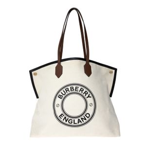 Bolsa Burberry Logo Graphic Society Tote Lona Bege
