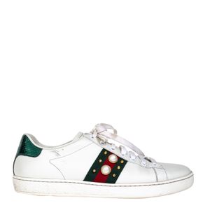 Tênis Gucci Ace Faixa Web Couro Branco