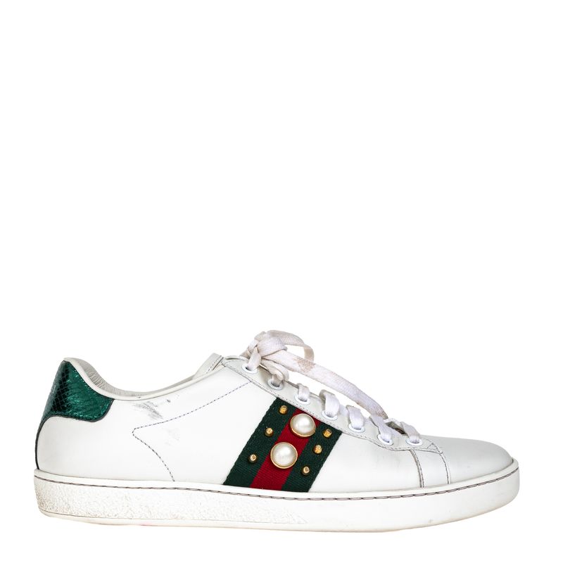 Tenis-Gucci-Ace-Faixa-Web-Couro-Branco