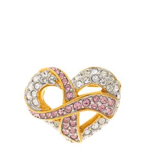 Broche Swarovski Coração com Fita Rosa