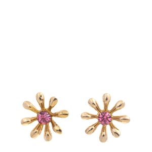 Brinco Vintage Pressão Flor Prateado Cristal Rosa