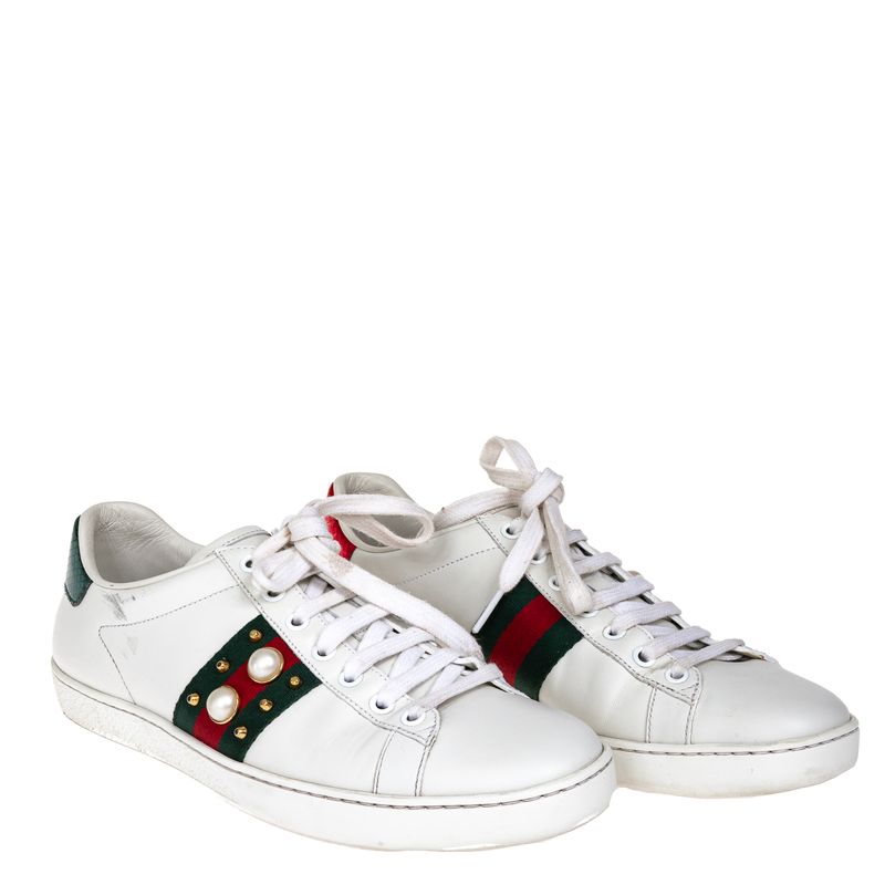 Tenis-Gucci-Ace-Faixa-Web-Couro-Branco