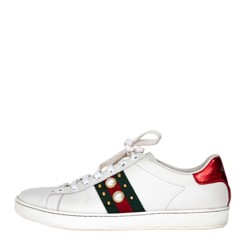Tenis-Gucci-Ace-Faixa-Web-Couro-Branco