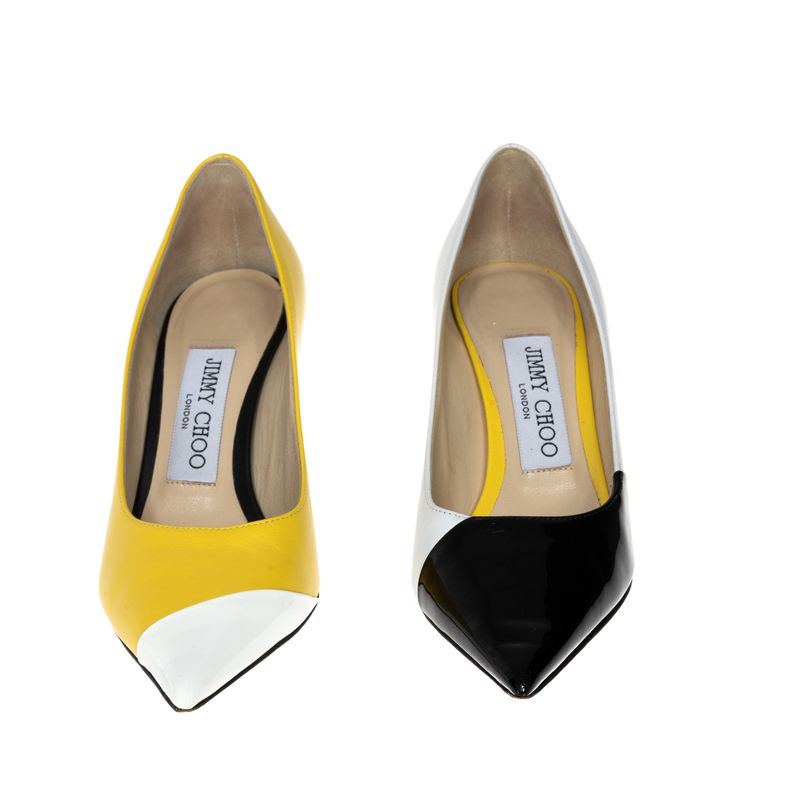 Sapato-Jimmy-Choo-Couro-Amarelo-Preto-e-Branco