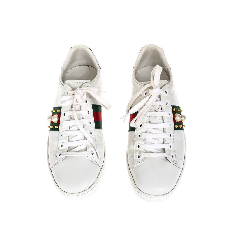 Tenis-Gucci-Ace-Faixa-Web-Couro-Branco