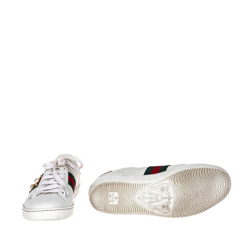 Tenis-Gucci-Ace-Faixa-Web-Couro-Branco