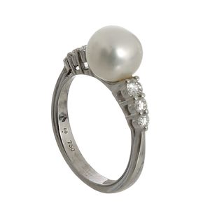 Anel Mikimoto Dew Akoya Ouro Branco Diamantes e Pérola