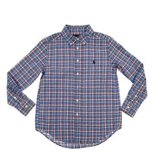 Camisa Ralph Lauren Infantil Quadriculada Azul e Laranja