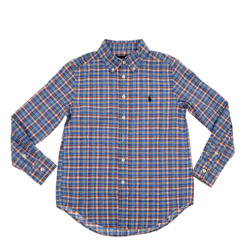 Camisa-Ralph-Lauren-Infantil-Quadriculada-Azul-e-Laranja