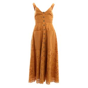 Vestido Renda e Botões Mostarda