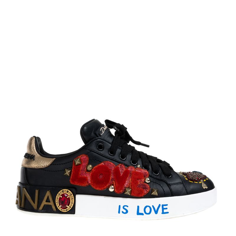 Tenis-Dolce---Gabbana-Bordado-Couro-Preto