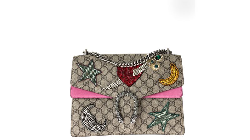 Bolsa Gucci Dionysus GG Supreme Patches Strass Brecho de luxo Prettynew