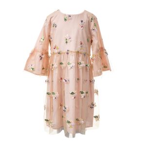 Vestido Charabia Infantil Bordado Tule Rosa