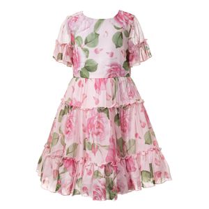 Vestido Monnalisa Infantil Floral Rosa