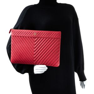 Pasta Chanel O-Case Chevron Vermelho