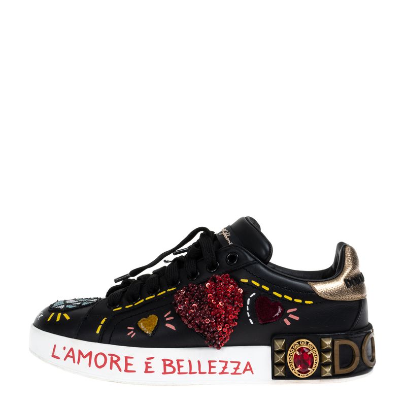 Tenis-Dolce---Gabbana-Bordado-Couro-Preto