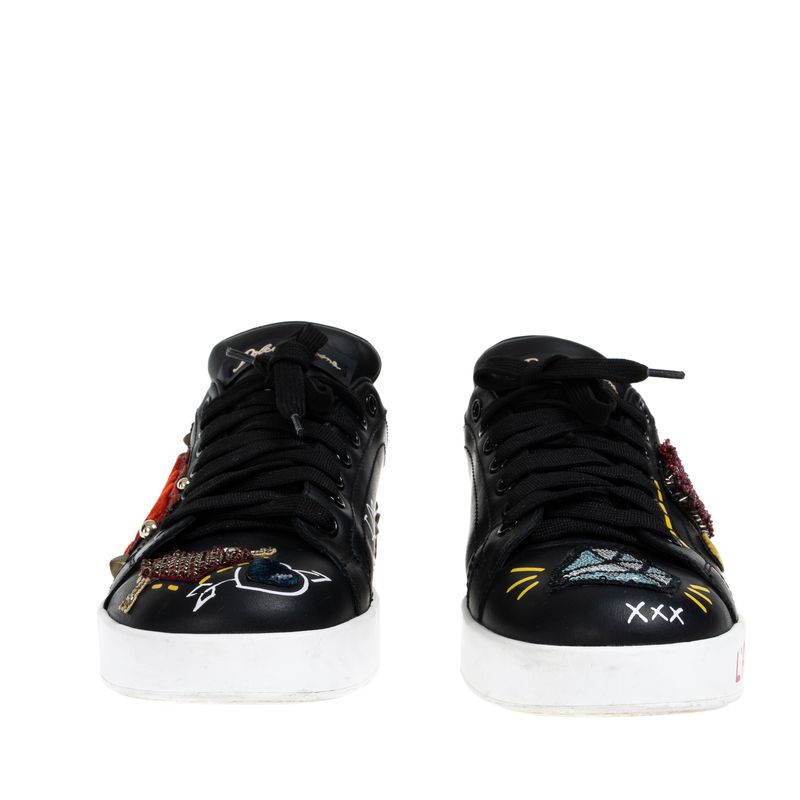 Tenis-Dolce---Gabbana-Bordado-Couro-Preto