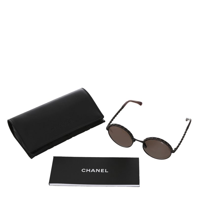 Oculos-Chanel-Metal-e-Couro-Marrom