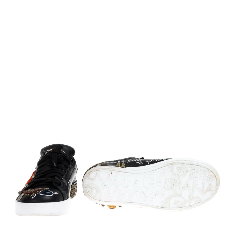 Tenis-Dolce---Gabbana-Bordado-Couro-Preto