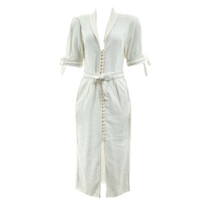 Vestido Cris Barros Pesponto Preto Linho Creme