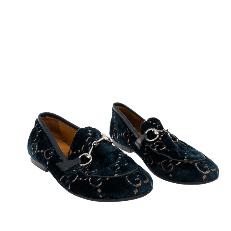 Mocassim-Gucci-Infantil-GG-Supreme-Veludo-Azul