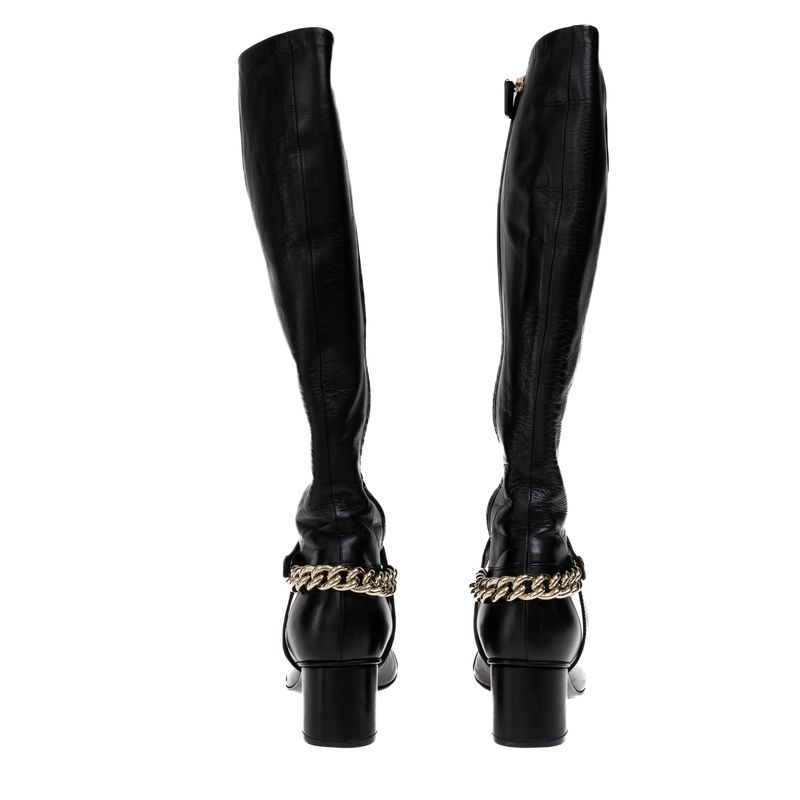Bota-Gucci-Cano-Longo-com-Corrente-Couro-Preto