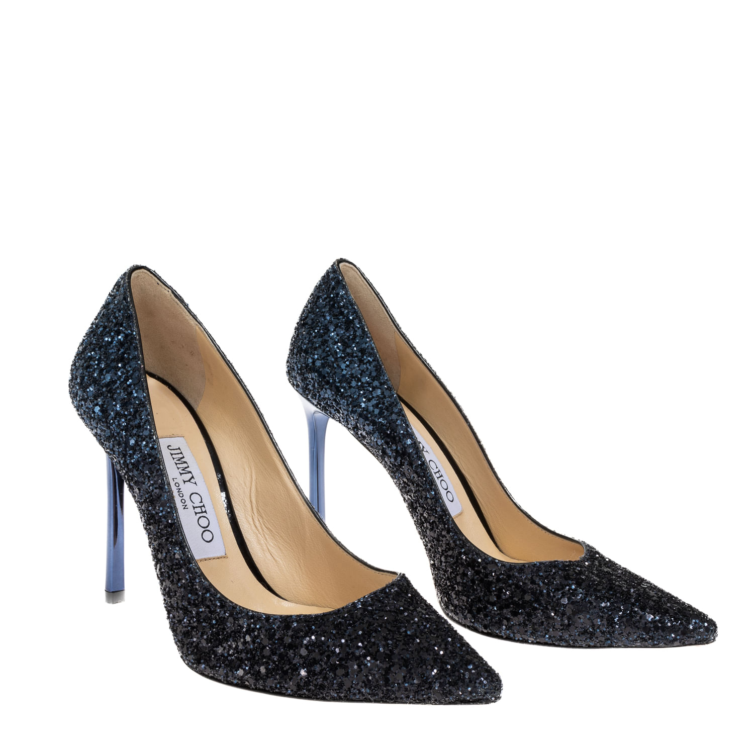Scarpin Jimmy Choo Romy 85 Cristais Azul Brechó de luxo Prettynew