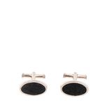 Abotoadura-Montblanc-Oval-Prata-e-Couro-Preta
