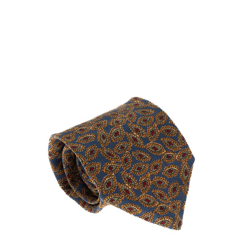 Gravata-Vintage-Seda-Azul-Estampada