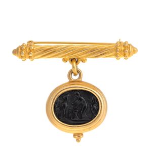 Broche Vintage Dourado e Resina Preta