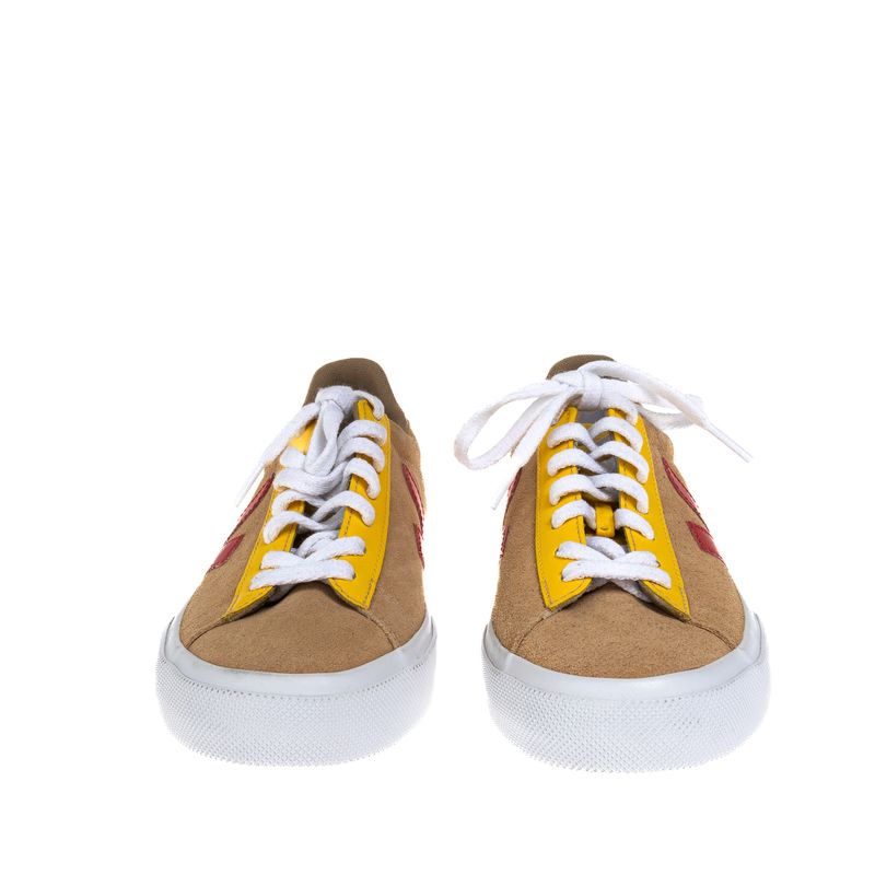 Tenis-Vert-Camurca-Marrom-Vermelho-e-Amarelo