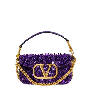Bolsa Valentino Garavani Locò Bordada Roxa