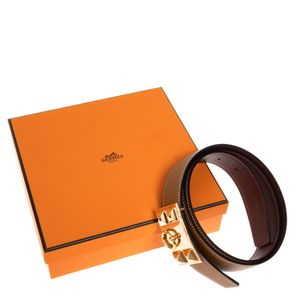 Cinto Hermès Reversível Couro Caramelo e Vinho