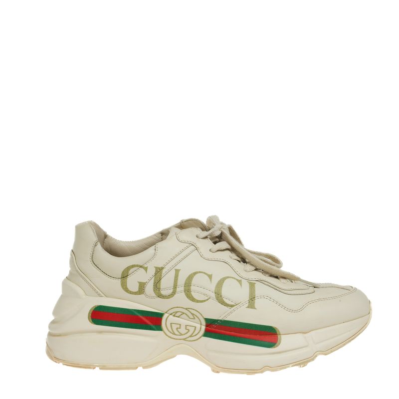 Tenis-Gucci-Rhython-Logo-Couro-Creme