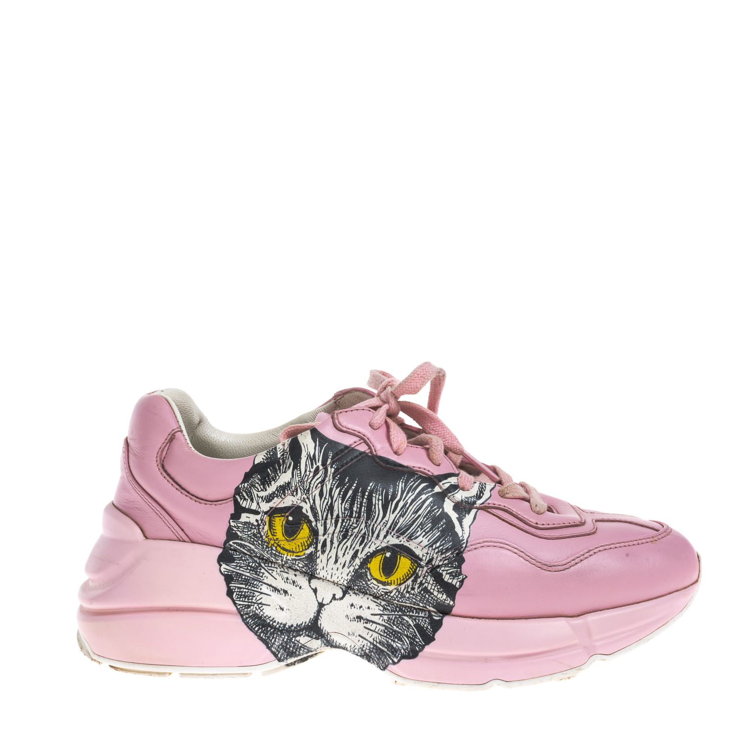 T nis Gucci Rhyton Gato Couro Rosa Brech de luxo Prettynew
