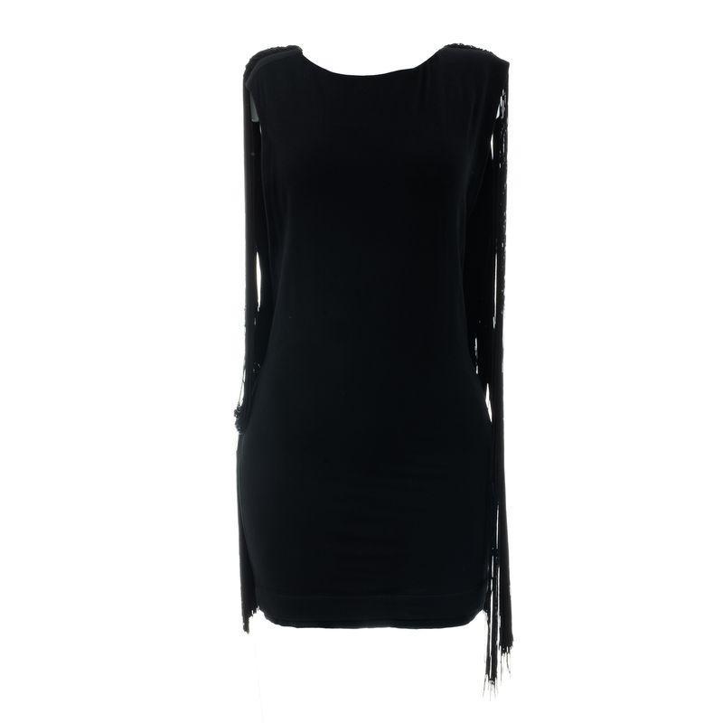 Vestido-Jasmine-Di-Milo-Malha-Franjas-Preto