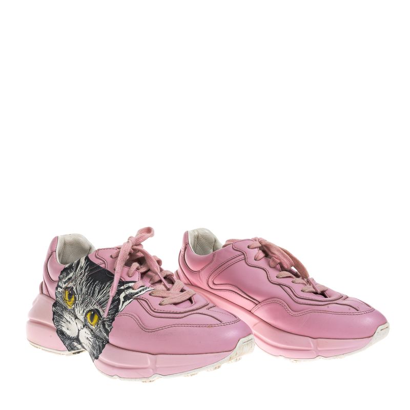 Tenis-Gucci-Rhyton-Gato-Couro-Rosa