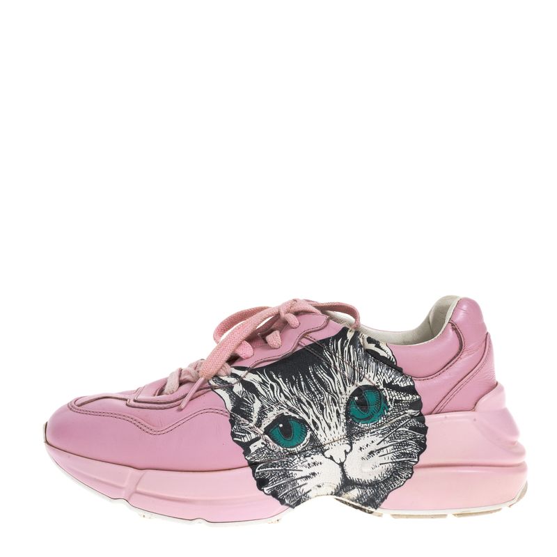 Tenis-Gucci-Rhyton-Gato-Couro-Rosa