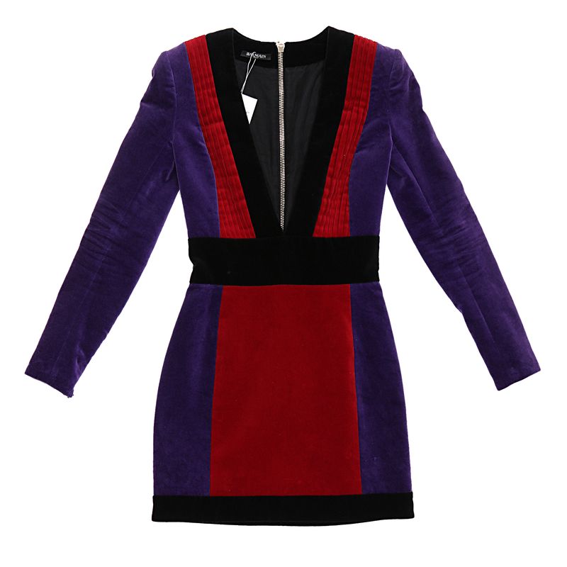 Vestido-Balmain-Veludo-Roxo-e-Vermelho