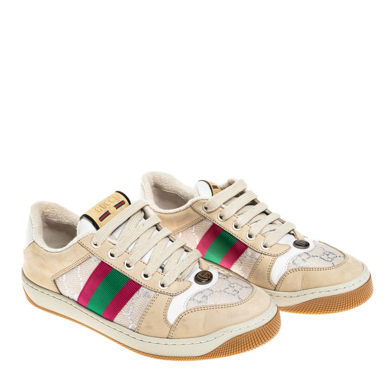 Tenis-Gucci-Screener-Couro-Bege