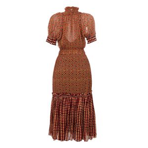 Vestido Proenza Schouler Seda Estampado Vermelho e Amarelo
