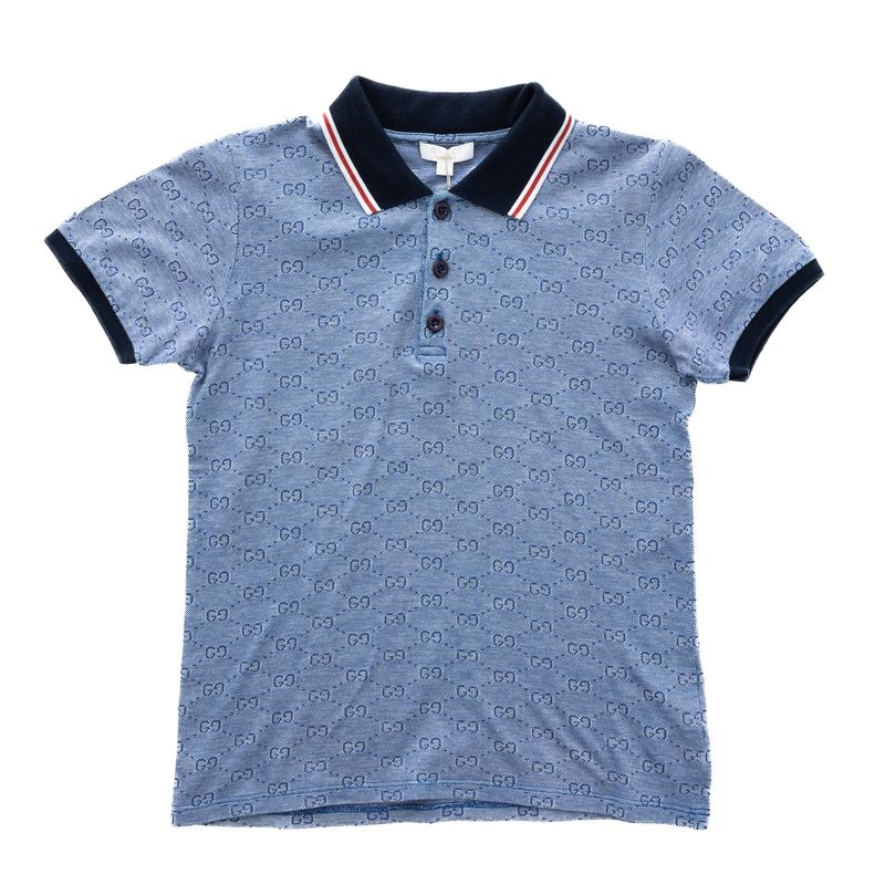 Blusa-Polo-Gucci-Infantil-GG-Azul