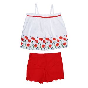 Conjunto Janie and Jack Blusa e Short Floral Vermelho